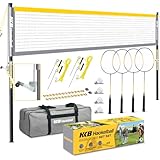 Haokelball Professional Badminton Set with Anti-Sag Design, Portable Badminton Net, Carbon Aluminum Rackets Set of 4, Sturdy 1.25" Steel Frame, 4 Shuttlecocks, Carry Bag, Badminton Sets for Backyards