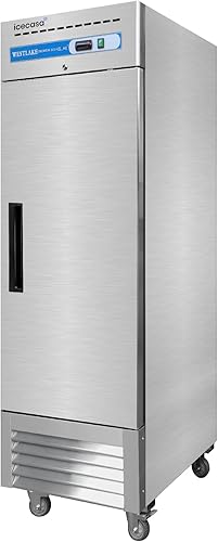 ICECASA Congelador comercial de 27 pulgadas de ancho, 1 puerta maciza, 23 pies cúbicos, 1 sección de acero inoxidable para restaurante, bar, tienda,