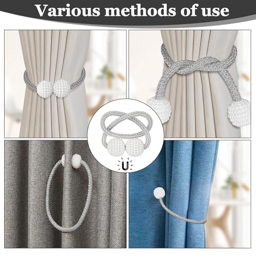 Image of 2Pack Magnetic Curtain Tiebacks, Curtain Tiebacks Buckles Holdbacks Holder Hooks Clip,Decorative Drape Handmade Curtain Tie Back(Light Grey)