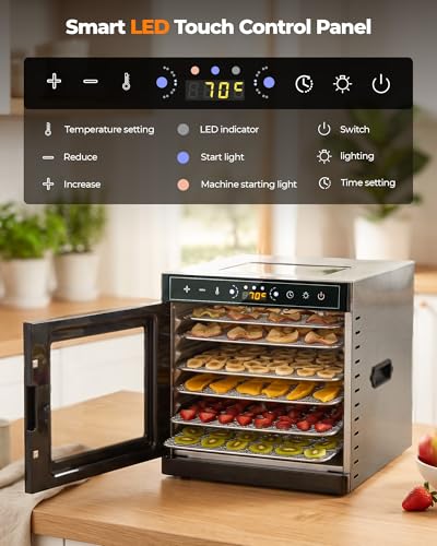 Image of Food Dehydrator Machine 700W Upgrated Drying with 8 Trays, 212F & 24H Timer, Visual Window, Food Dryer with Dual-Layer Stainless Steel for Home, Fruit, Jerky, Vegetable, Meat, Beef, Dog Treats, Herb