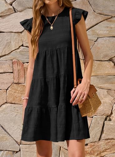 Yousify Summer Dresses for Women 2025 Ruffle Sleeve Mini Babydoll Dress Beach Casual Loose Flowy Dresses Sundress2