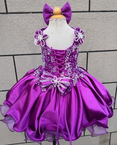 Toddler Pageant Dress Crystal Cupcake Dress for Baby with Bow Knot Infant Party Birthday Dress2