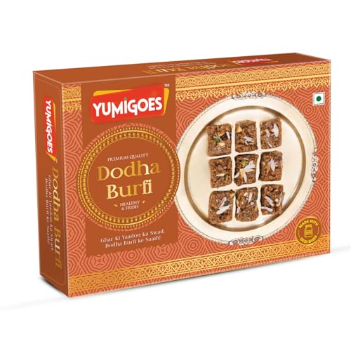 Image of Yumigoes Dodha Burfi 350g - Authentic Indian Burfi with Dry Fruits & Desi Ghee | Fudgy Indian Sweet Box for Diwali, Rakhi, Gifting & Traditional Celebrations