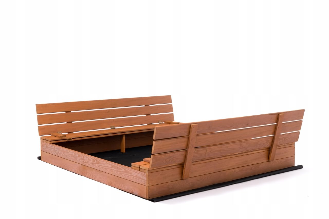 Sandkasten 160x160 cm Imprägniert Sandbox mit Abdeckung Sitzbänken Deckel Plane Sandkiste Holz Kiefer Sandkastenvlies XL XXL