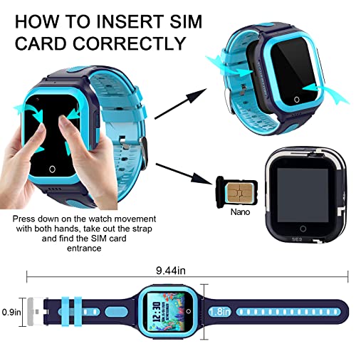 Image of Wonlex 4G Kids Smartwatch with SIM Card, 1.4 inch GPS Smart Watch for Kids, Boys Girls Phone Watch with Temperature HR BP Monitor, Video Calls, SOS, Camera, Pedometer, Alarm, Music Player(Blue)