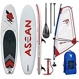 windsurf segel reparieren mit Finne + Reparatur Set Ascan Wind SUP Board 10.6 Windsurf SUP mit Finne + Reparatur Set + komplett Windsurf Rigg Set rot/blau (3,5qm)