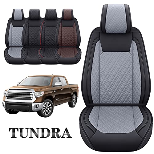 Image of Aierxuan Front Toyota Tundra Seat Covers Waterproof Leather (Black-Gray)