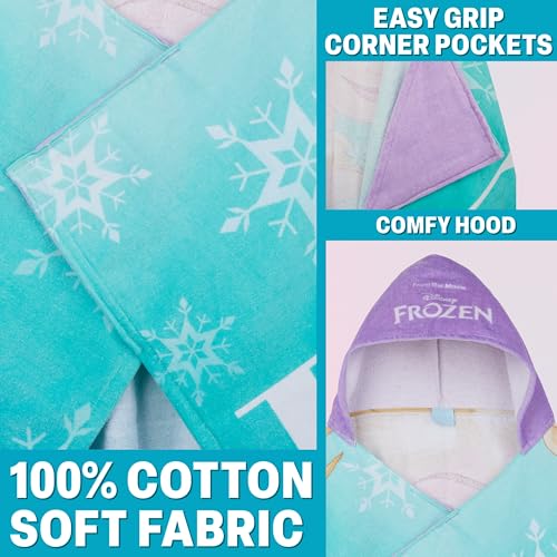 Image of Disney Frozen Bath Towels with Hood for Girls, Soft Absorbent Cotton Beach Towel, Swimming Pool Hooded Poncho, Shower Bath Travel Elsa Anna for Girls Ages 2-6 (Blue Frozen)