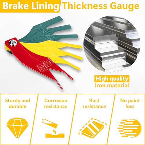 Image of ecocstm 5 Pack 8 PCS Brake Lining Thickness Gauges, Brake Pad Measuring Tool, Color Coded Brake Pad Gauge with Metric & SAE Size, Brake Resetting Gauge Tool, for Quickly Measuring Disc and Drum