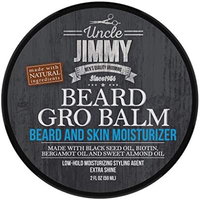 Uncle Jimmy Products Beard Gro Balm | Beard and Skin Moisturizer goes to work immediately to tame unruly hairs for a softer, thicker beard | Softens Beards and Mustaches 2 Fl Oz