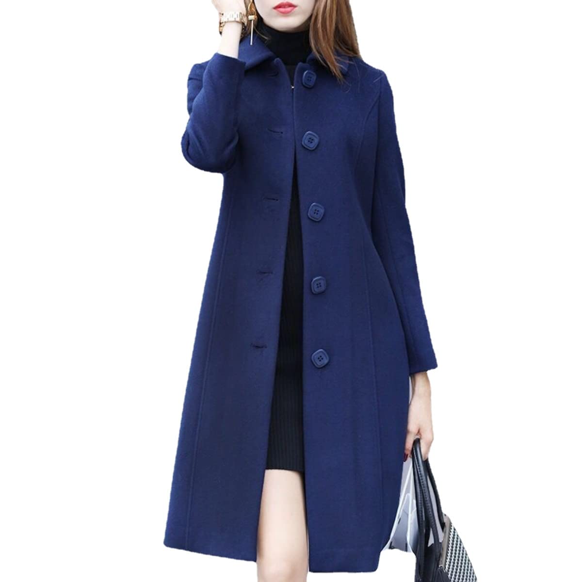 Cappotto da Marinaio Donna Elegante Invernale Monopetto con Tasca Lungo Tinta Unita Antivento