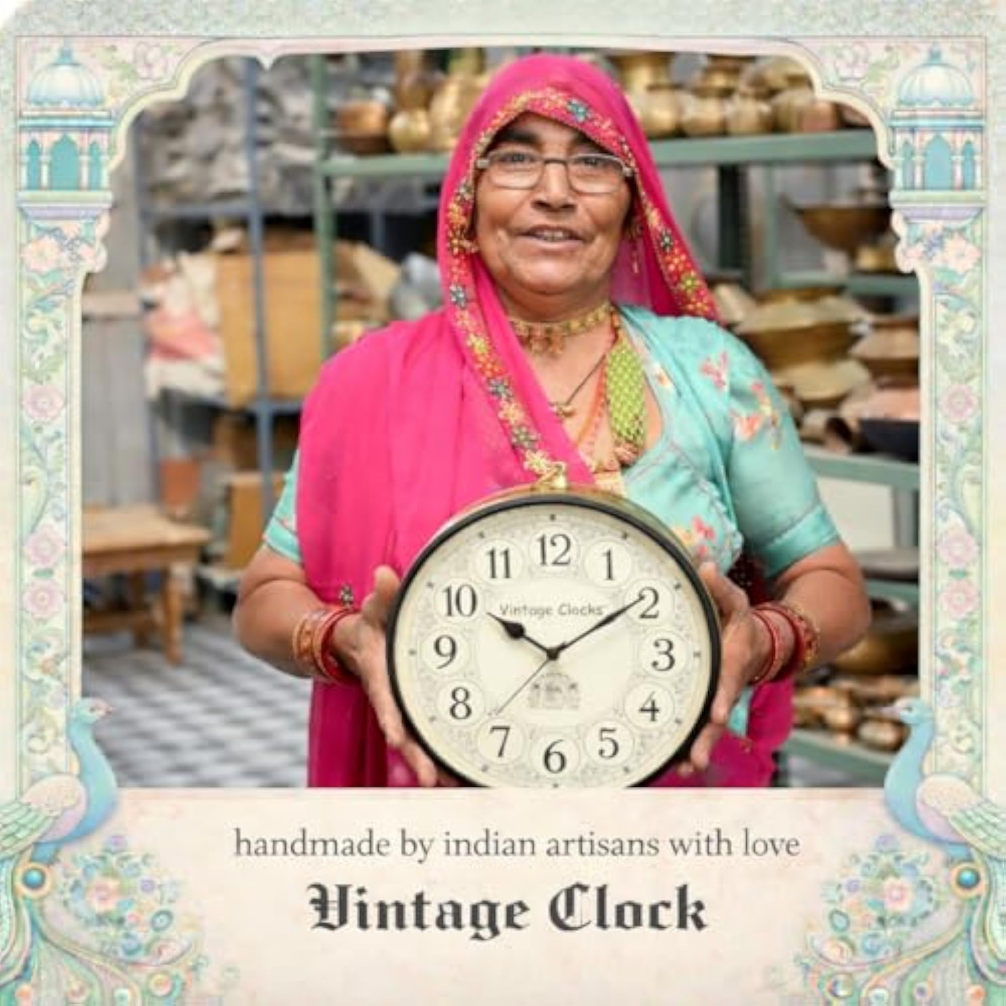 Handcrafted Analog Double Side Wall Clock, 8 Inches