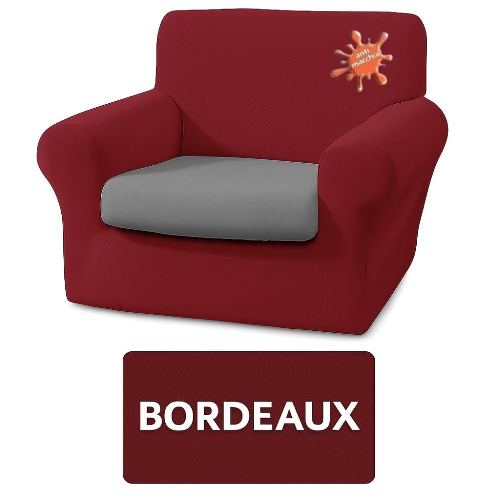 BIANCALUNA - Copripolotrona Elastico Genius Tinta Unita Anti Macchia - 1 Posto da 75 a 120 cm Made in Italy - Bordeaux