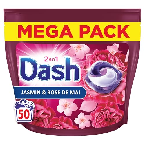 Dash 2en1 PODS Jasmin et Rose de Mai, 50 Lavages, Lessive Capsules 3-en-1, 3 Semaines de Fraîcheur avec Lenor, Notes Florales et Baies Rouges, Efficace en Cycle Froid, Fabriquée en France