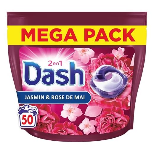 Dash 2en1 PODS Jasmin et Rose de Mai, 50 Lavages, Lessive Capsules 3-en-1, 3 Semaines de Fraîcheur avec Lenor, Notes Florales et Baies Rouges, Efficace en Cycle Froid, Fabriquée en France