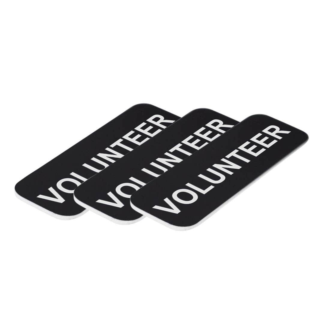 All Quality BadgesVolunteer 1 x 3 inches Name Tag, Black (3 Pack)
