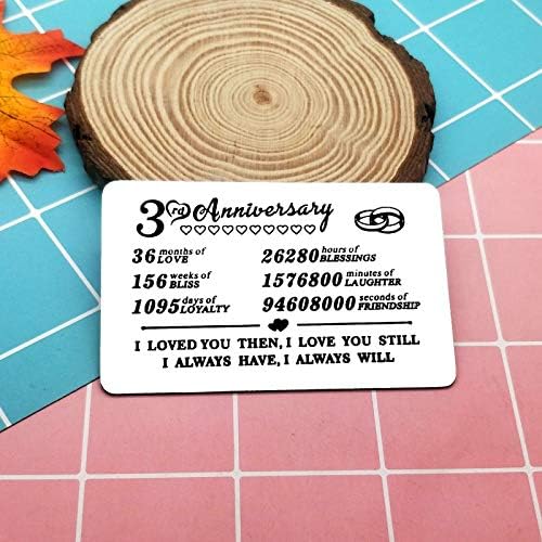 3 Year 3rd Wedding Anniversary Keepsake Gifts for Husband Wife Him Her Girlfriend Boyfriend 3rd Anniversary Card Gift Engraved Wallet Card Insert,Mini Love Note Insert Card Gift for Men Women
