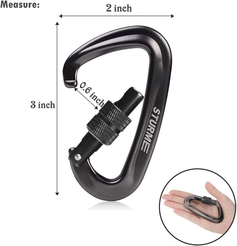 STURME Carabiner Clip Aluminum D-Ring Locking Durable Strong and Light Large Carabiners Clip Set for Outdoor Camping Screw Gate Lock Hooks Spring Link Improved Design Pack image 4