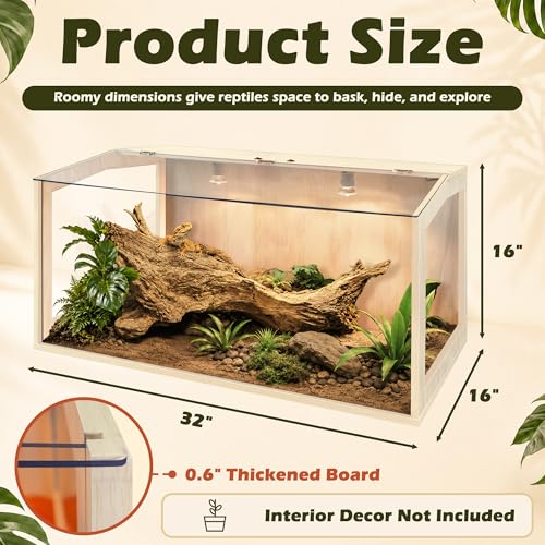 Image of PROLEE Bearded Dragon Tank, Lizard Tank with Clear Tempered Glass, Anti-Scratch Reptile Enclosure, Reptile Tank Built-in Light Fixtures with Switch (32X16X16inch,34 Gallon)