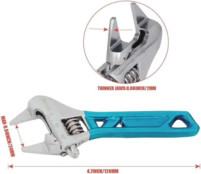 Extra Slim Jaw 4-Inch Adjustable Wrench, Silver