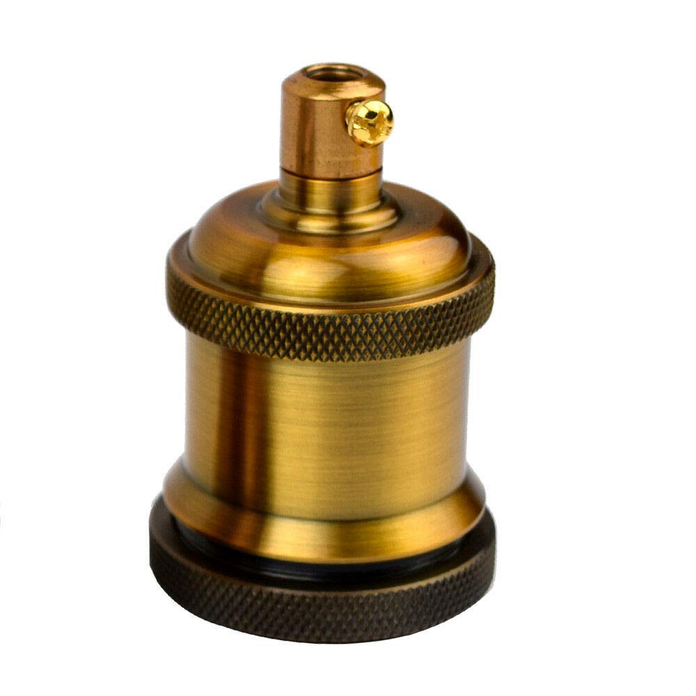 E26 Lamp Holder Socket Edison Screw Metal Light Socket with Ceramic/Porcelain Base, Pre-Wired 240V Bulb Holder for LED, CFL, Incandescent Lamps, Industrial Light Fitting - YellowBrass