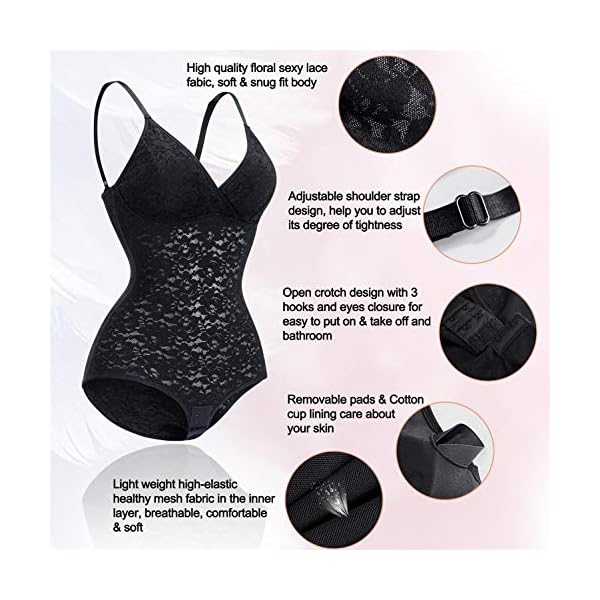 BRABIC-Lace-Bodysuit-for-Women-Tummy-Control-Shapewear-Sleeveless-Tops-V-Neck-Backless-Camisole-Jumpsuit-Shaper BRABIC Lace Bodysuit for Women Tummy Control Shapewear Sleeveless Tops V-Neck Backless Camisole Jumpsuit Shaper (Black, Medium)