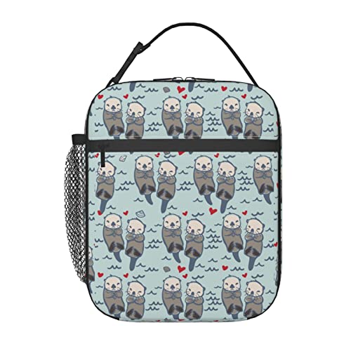 Sea Otters Lunch Box For Women Men Girls Boys,Reusable Insulated Portable Lunch Bag,Leakproof Cooler Adjustable Handle Large Capacity Meal Tote Bag For Work Picnic School Travel #TOP1