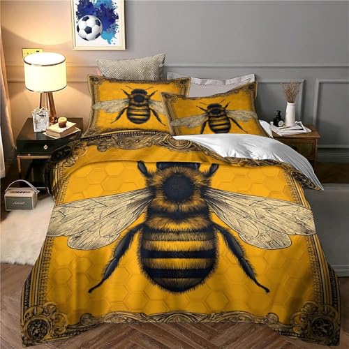 Housse de couette abeille gravure ancienne en microfibre légère 3pcs - 6