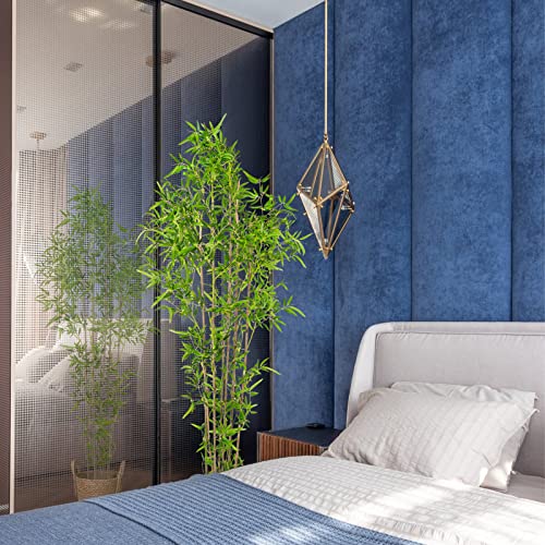 Worth Garden Bamboo Silk Trees Artificial Plants, 7Ft Realistic Faux Bamboo Tree, Tall 82In Greenery Office Indoor Outdoor Decor, 1500 Green Leaves & 7 Thin Trunks, Black Pot & 20G Dry Moss Included #TOP4