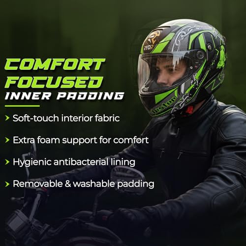 Image of Rydr AC Dx Flip-Up Full Face Motorbike Helmet (Black /Green Graphics) | Durable Two-Wheeler Helmet for Men & Women | Comfortable Fit with Air Ventilation for Safe Bike & Scooter Riding