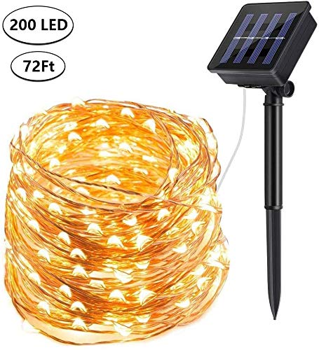 Solar Lichterkette Aussen,DeepDream 20M 200LED Solar Lichterkette Außen Wasserdicht KupferDraht Weihnachtsbeleuchtung für Garten, Balkon,Hof, Hochzeit, Party (Warmweiß) [Energieklasse A+++]