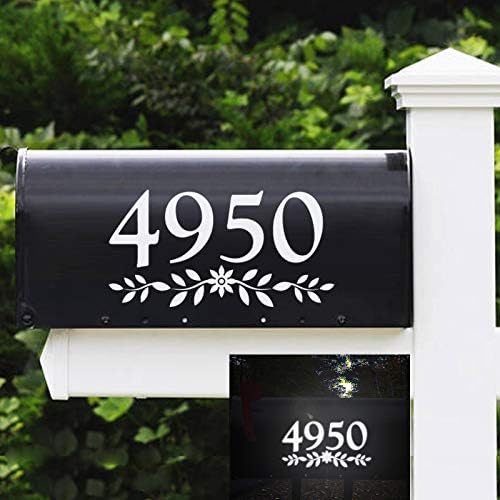 3" Reflective Mailbox Numbers Die Cut Decal Rustic Style Flowers House Number Address Sign Front Door Decal Vinyl Lettering Farmhouse Decor 3 set, White