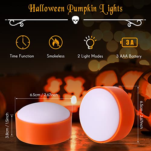 Image of Riakrum 6 Pieces Halloween Remote Timer LED Lights with Remote Summer Halloween LED Pumpkin Lights Battery Operated Lantern Bright Flameless Candle(Orange, White)