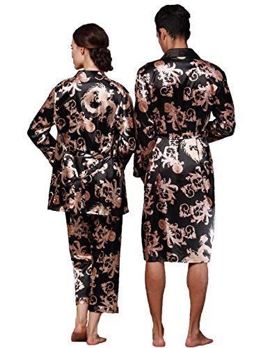 Image of ZUEVI Men's Kimono Robe Silk Satin Long Sleeve Spa Bathrobe Lightweight Soft Silky Pajamas Robes