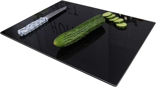 Miniatura 2 de 2 tablas de cortar de vidrio templado para cocina (12 x 16 pulgadas), tabla de cortar negra para encimera, tabla de cortar antideslizante,