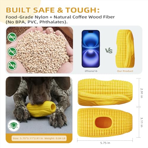 Interactive Dog Toys for Aggressive Chewers, Indestructible Dog Toy to Keep Them Busy, Corn-Shaped Durable Dog Chew Toys for Large & Medium Breeds, Frozen Treat Holder for Anxiety Relief & Dental Care — view 4