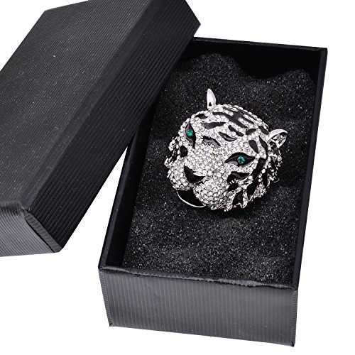 Image of Vintage Crystal Black Enamel Tiger Head Brooch Pin Gold Tone Wild Cat Leopard Badge Lapel Pin for Men Women