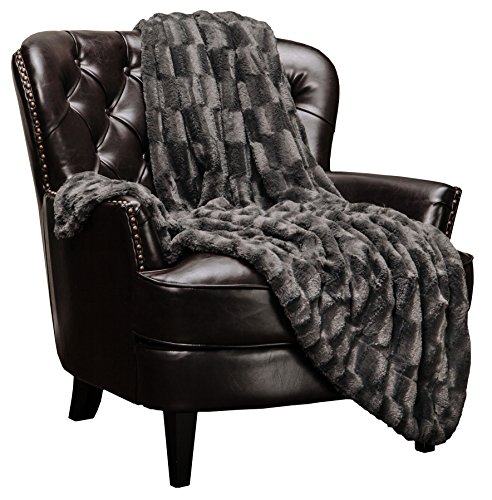 Chanasya Fuzzy Faux Fur Elegant Rectangular Embossed Throw Blanket - Plush Sherpa...