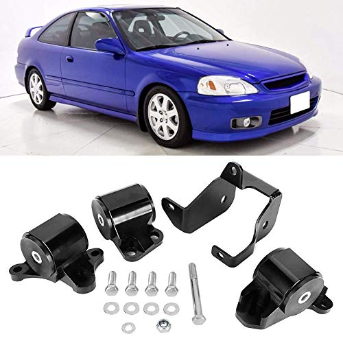 Qiilu Black Engine Billet Motor Torque Mount Bracket Kit Replacement For Honda Civic 1996-2000 B/D-Series Engine #TOP1