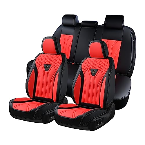 Image of FLORICH Leather Seat Covers, Seat Covers Full Set, Car Seat Protectors 5 Seats,Automotive Seat Covers Fit for Most Cars Trucks-Black&Red