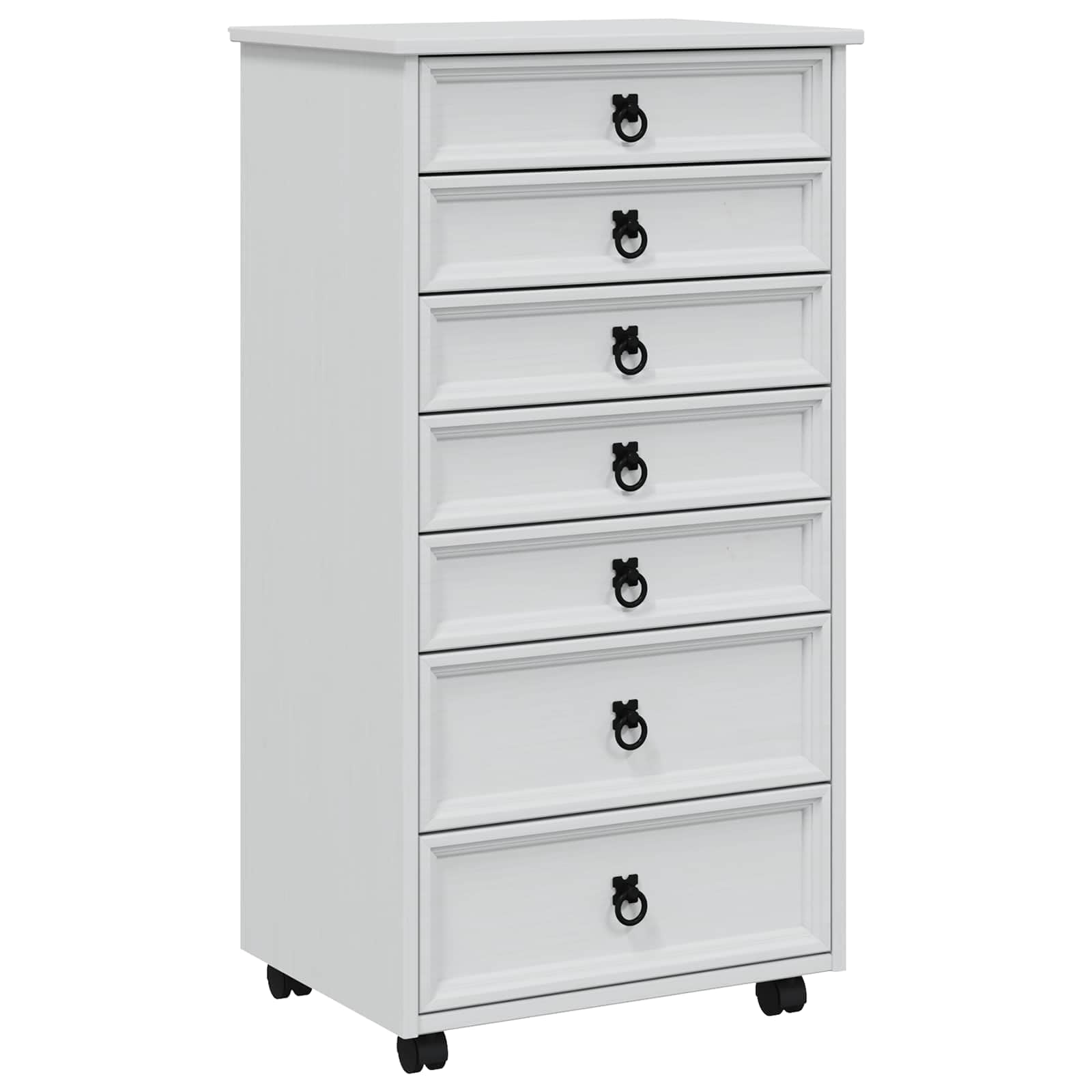 Contenedor con cajones con ruedas, color blanco, madera de pino, 5