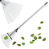 KADAX Rechen für Laub und Gras, einstellbare Drahtharke, Harke mit breiter Kopf, Grasrechen aus Metall, Laubbesen mit langem Stiel, Gartenrechen, Laubharke, Rechenbesen (15 Zinken)