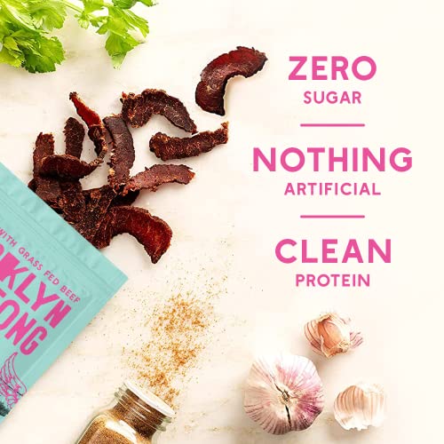Brooklyn Biltong - Air Dried Grass Fed Beef Snack, South African Beef Jerky - Whole30 Approved, Paleo, Keto, Gluten Free, Sugar Free, Made In Usa - 2X2Oz. Bags (Garlic Steakhouse) #TOP6
