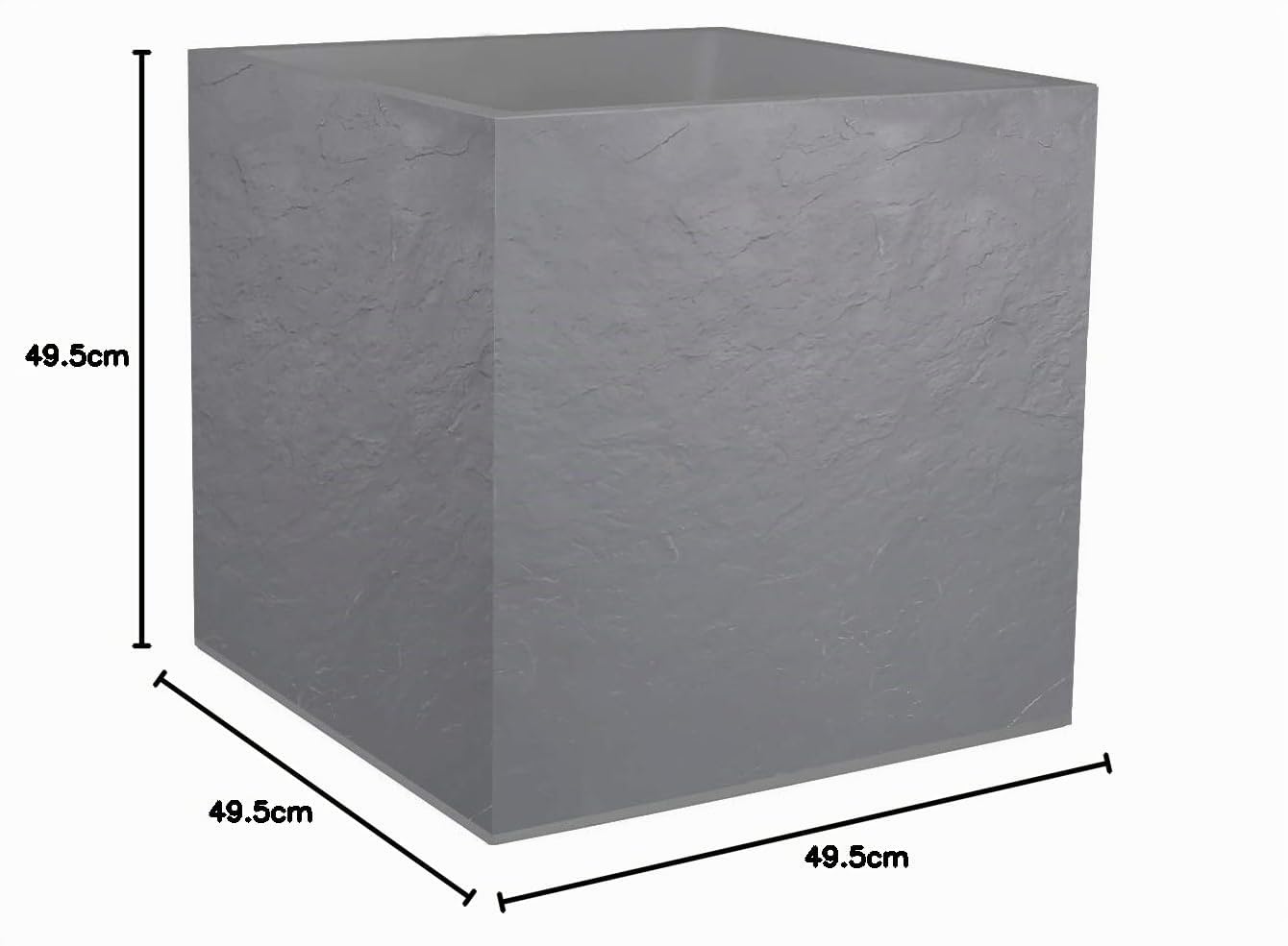 EDA - Quadratischer Topf, 50 cm, Volcania, 57 l, Steinoptik, doppelwandig, Wasserspeicherbereich, 49,5 x 49,5 x 49,5 cm, Kieselgrau