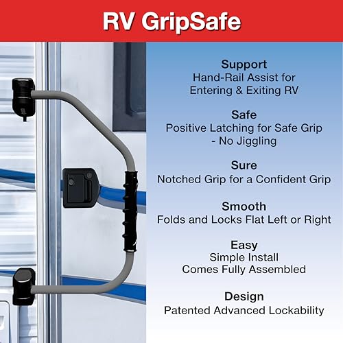 RV Designer R3278 GripSafe Handrail Assist - Locking Folding Aluminum RV Grab Handle with Notched Grip - Safe Entry Assist for RV Door - Easy Installation, 27 Inch, Gray - Thumbnail 6