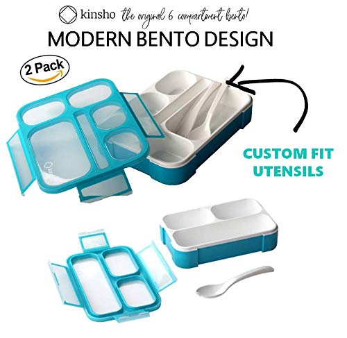 Bento-Box Lunch Box & Portion Control Snack Container Set, Leakproof Lunch-Boxes, Containers For Snacks School Meal Prep For Kids Boys Girls Adults, Bpa Free. Accessories, Blue Large And Mini 2 Pack #TOP1