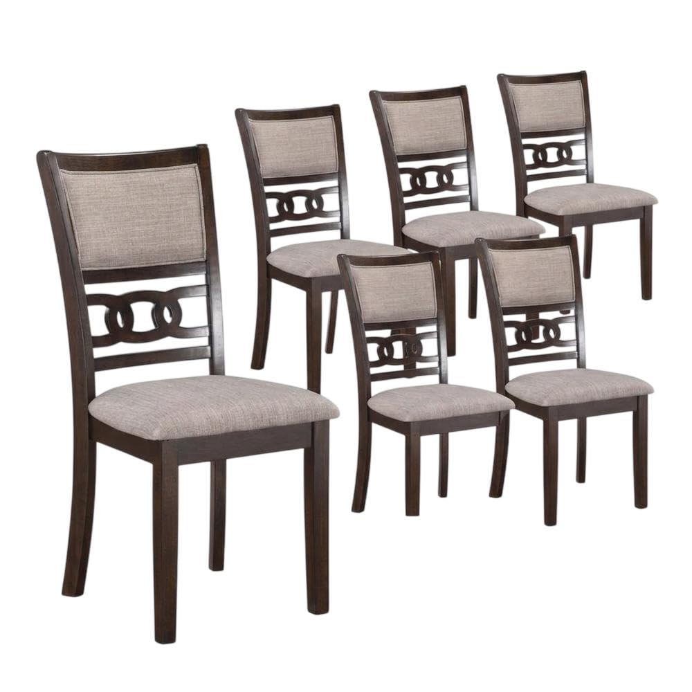 Solid Wood Dining Chairs with Fabric Seat by Starlight Canyon Home – 18.25 x 21.5 x 38.5 inches, Wood, Brown, Pack of 6