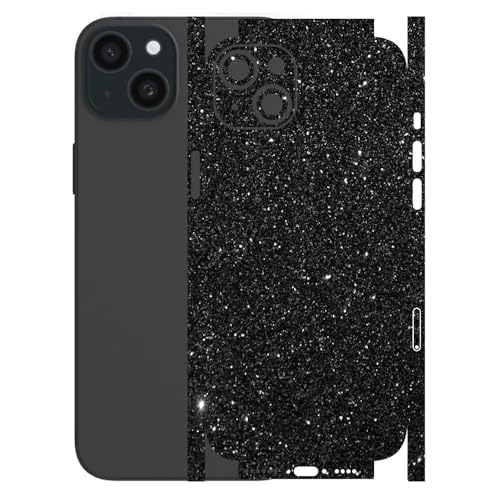 Image of AtOdds - Full Body Back Screen Guard Protector Film - 3D Textured Lamination Wrap Skin Sticker for iPhone 15 Plus | Scratchproof Matte Finish (Design - Black Glitter)