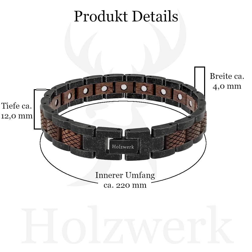 Holzwerk SCHILFSEE Magnetic Natur Holz Magnet Schmuck Armband für Damen und Herren Magnetarmband Holzarmband Herrenarmband Damenarmband Antik Einstellbar