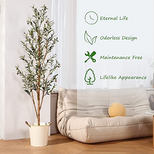 Kazeila Artificial Olive Tree 6Ft Tall Faux Silk Plant For Home Office Decor Indoor Fake Potted Tree With Wood Branches And Fruits #TOP5